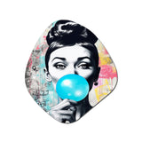 Audrey Hepburn Blue Bubble Gum - Asymmetric Metal Wall Art