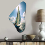 Sailing Boat Solitude Photo II - Asymmetric Metal Wall Art