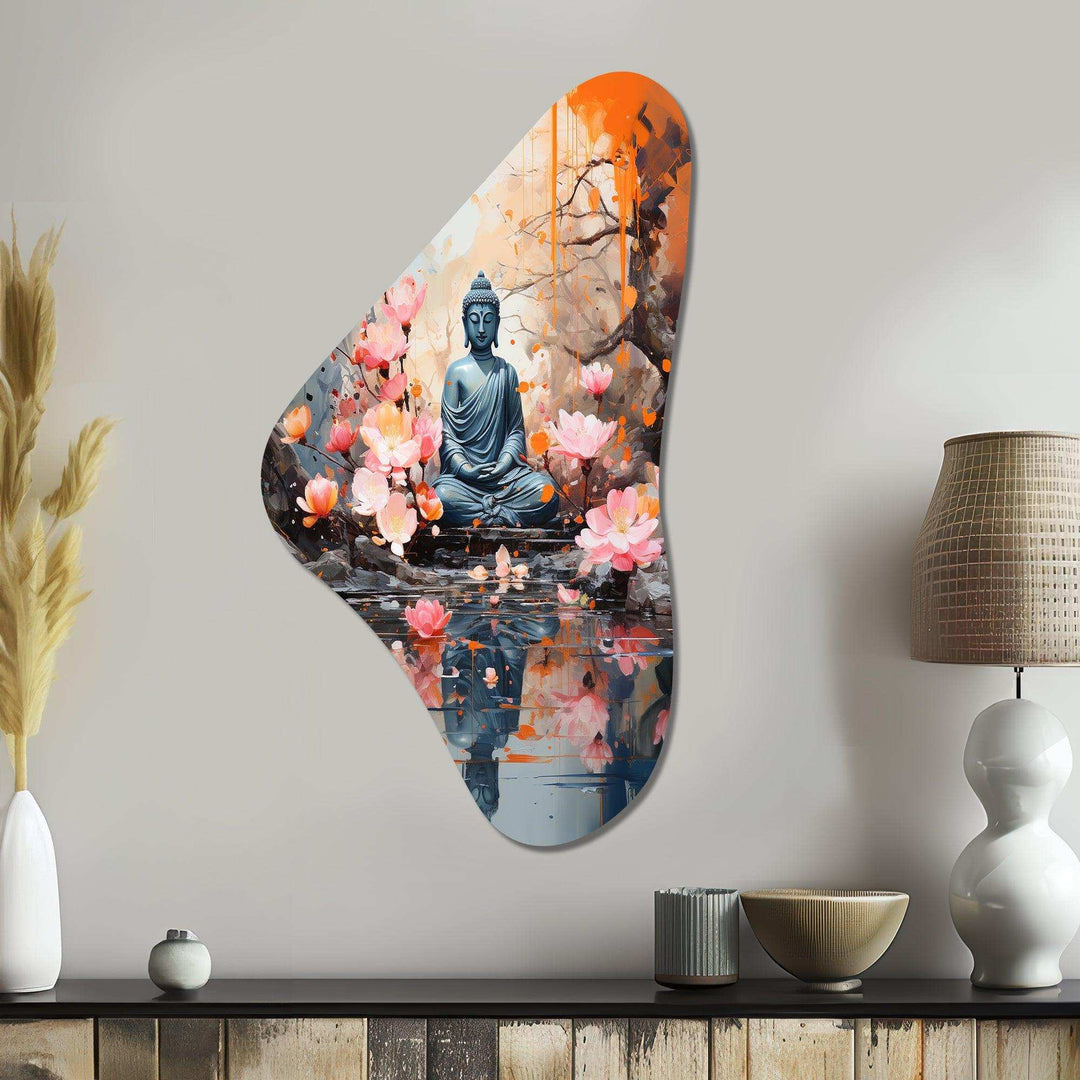 Floral Buddha In Meditation I - Asymmetric Metal Wall Art