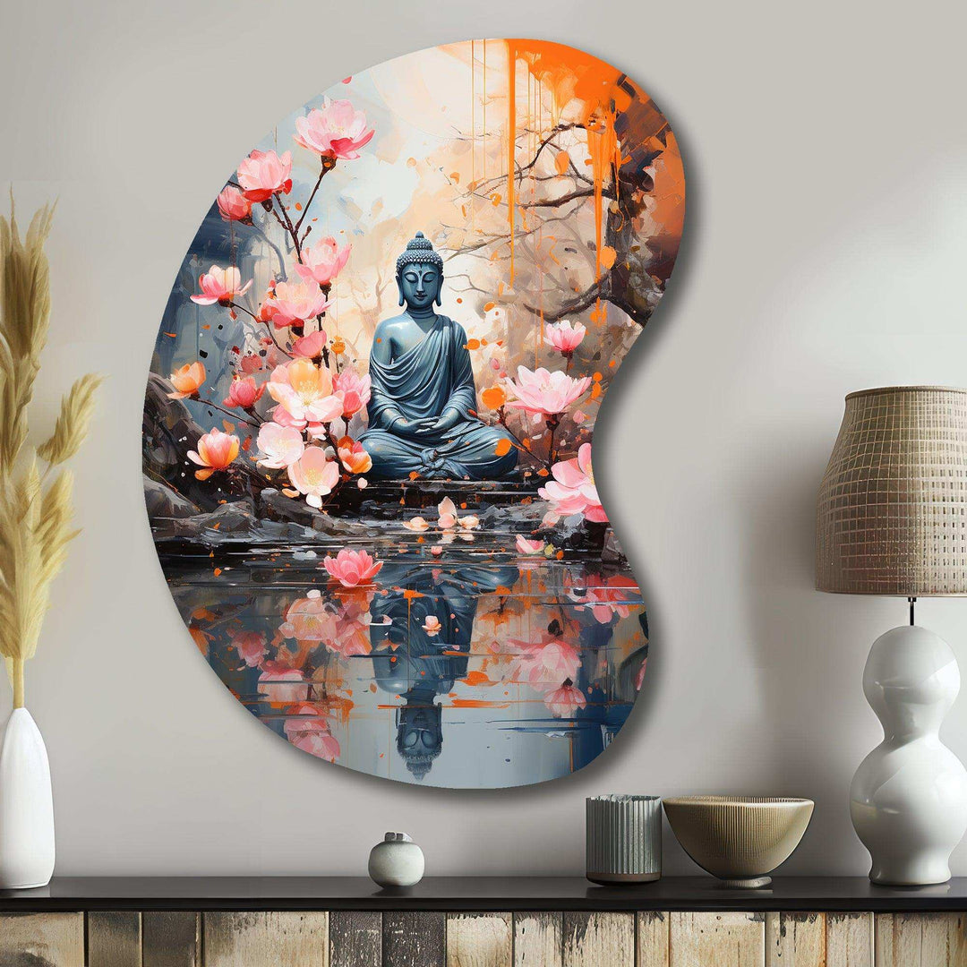 Floral Buddha In Meditation I - Asymmetric Metal Wall Art