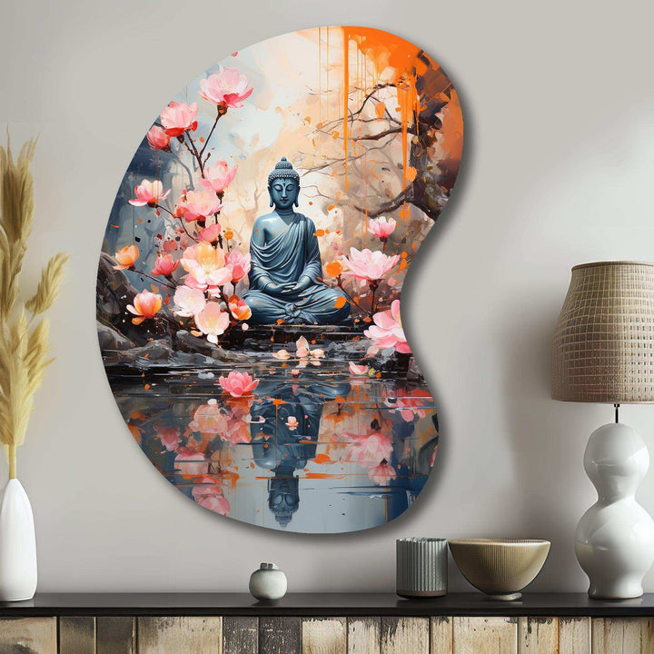 Floral Buddha In Meditation I - Asymmetric Metal Wall Art