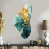 Gold And Teal Aurora Harmony - Asymmetric Metal Wall Art