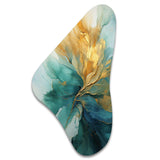 Gold And Teal Aurora Harmony - Asymmetric Metal Wall Art