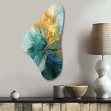 Gold And Teal Aurora Harmony - Asymmetric Metal Wall Art