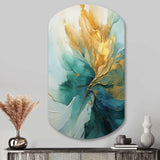 Gold And Teal Aurora Harmony - Asymmetric Metal Wall Art