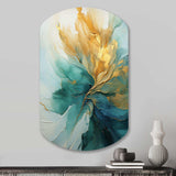 Gold And Teal Aurora Harmony - Asymmetric Metal Wall Art