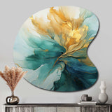 Gold And Teal Aurora Harmony - Asymmetric Metal Wall Art