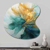 Gold And Teal Aurora Harmony - Asymmetric Metal Wall Art