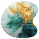 Gold And Teal Aurora Harmony - Asymmetric Metal Wall Art