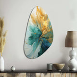 Gold And Teal Aurora Harmony - Asymmetric Metal Wall Art