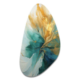 Gold And Teal Aurora Harmony - Asymmetric Metal Wall Art