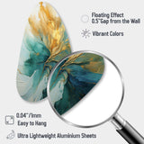 Gold And Teal Aurora Harmony - Asymmetric Metal Wall Art