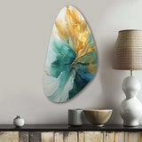 Gold And Teal Aurora Harmony - Asymmetric Metal Wall Art