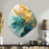 Gold And Teal Aurora Harmony - Asymmetric Metal Wall Art