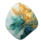 Gold And Teal Aurora Harmony - Asymmetric Metal Wall Art