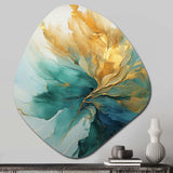 Gold And Teal Aurora Harmony - Asymmetric Metal Wall Art