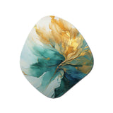 Gold And Teal Aurora Harmony - Asymmetric Metal Wall Art