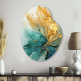 Gold And Teal Aurora Harmony - Asymmetric Metal Wall Art