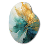 Gold And Teal Aurora Harmony - Asymmetric Metal Wall Art