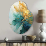 Gold And Teal Aurora Harmony - Asymmetric Metal Wall Art