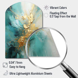 Gold And Teal Aurora Harmony II - Asymmetric Metal Wall Art