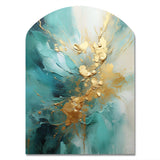 Gold And Teal Aurora Harmony II - Asymmetric Metal Wall Art