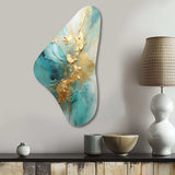 Gold And Teal Aurora Harmony II - Asymmetric Metal Wall Art