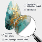 Gold And Teal Aurora Harmony II - Asymmetric Metal Wall Art