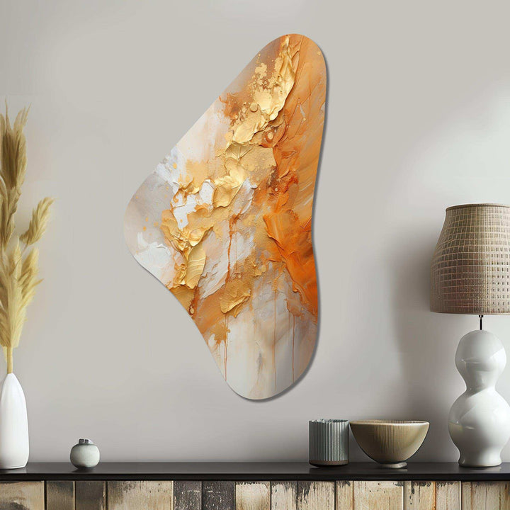 Gold White Champagne Sunrise Spirals I - Asymmetric Metal Wall Art