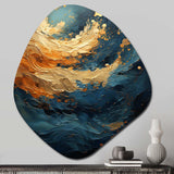 Golden Sapphire Surge III - Asymmetric Metal Wall Art