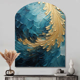 Gold Teal Ocean Spiral I - Asymmetric Metal Wall Art