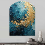 Gold Teal Ocean Spiral I - Asymmetric Metal Wall Art