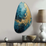 Gold Teal Ocean Spiral I - Asymmetric Metal Wall Art