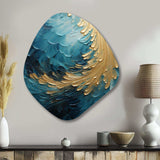 Gold Teal Ocean Spiral I - Asymmetric Metal Wall Art