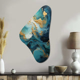 Gold Teal Ocean Spiral II - Asymmetric Metal Wall Art