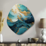 Gold Teal Ocean Spiral II - Asymmetric Metal Wall Art