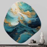 Gold Teal Ocean Spiral II - Asymmetric Metal Wall Art