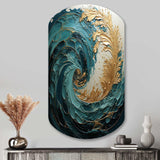 Gold Teal Ocean Spiral V - Asymmetric Metal Wall Art