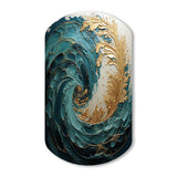 Gold Teal Ocean Spiral V - Asymmetric Metal Wall Art