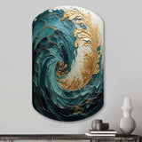 Gold Teal Ocean Spiral V - Asymmetric Metal Wall Art