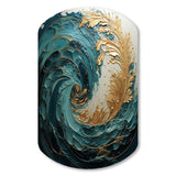 Gold Teal Ocean Spiral V - Asymmetric Metal Wall Art