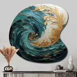 Gold Teal Ocean Spiral V - Asymmetric Metal Wall Art