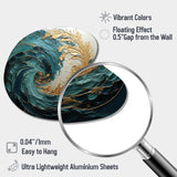 Gold Teal Ocean Spiral V - Asymmetric Metal Wall Art