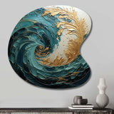 Gold Teal Ocean Spiral V - Asymmetric Metal Wall Art