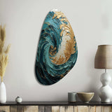 Gold Teal Ocean Spiral V - Asymmetric Metal Wall Art