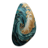 Gold Teal Ocean Spiral V - Asymmetric Metal Wall Art