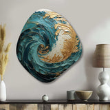 Gold Teal Ocean Spiral V - Asymmetric Metal Wall Art