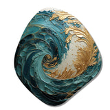 Gold Teal Ocean Spiral V - Asymmetric Metal Wall Art