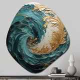 Gold Teal Ocean Spiral V - Asymmetric Metal Wall Art