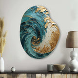 Gold Teal Ocean Spiral V - Asymmetric Metal Wall Art